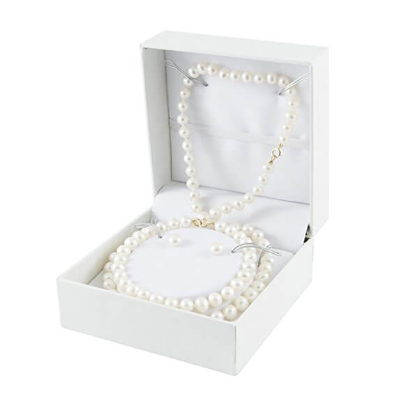 10K Yellow Gold 6-6.5MM White Freshwater Pearl Earring, 7.5" Bracelet, 18" Necklace Set